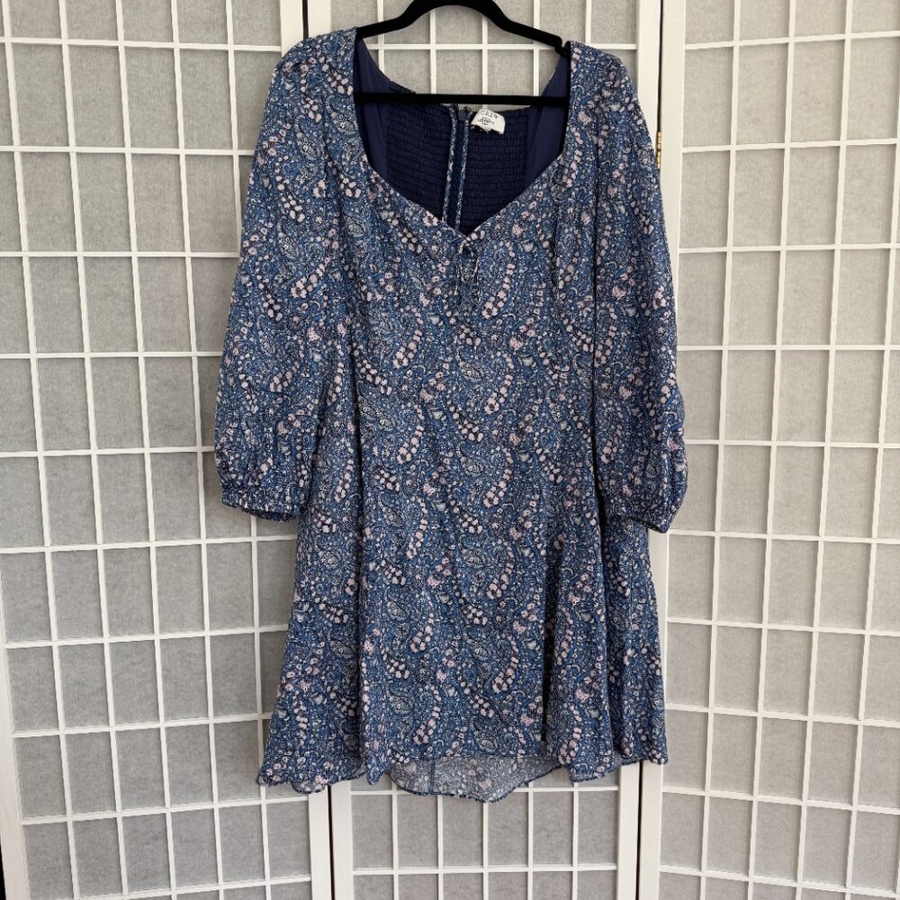 J. Crew Navy Blue Paisley Mini Dress with Pink Detail - Picture 9 of 12